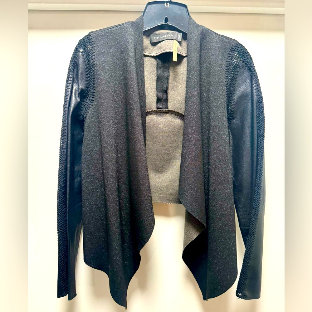 Stella & Jamie Jacket Rio Open Front Leather Sleeve Jacket S